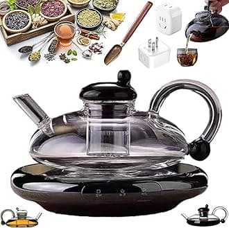 Innovessa - Tea Pot, 2025 New Upgrade 20oz Sereno Filtration Teapot Set, Removable Heatable Glass Teapot with Infusers for Loose Tea with Tea Making Tools (Electric ceramic stove + Transparent)