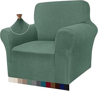 Granbest High Stretch Armchair Covers Super Soft Chair Covers for Living Room Jacquard Sofa Cover for Dogs Non Slip Chair Slipcover with Arms Furniture Protector (1 Seater, Matcha Green)