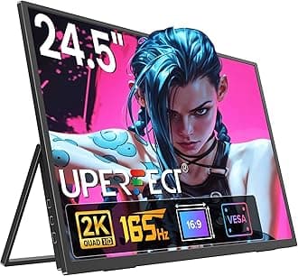 UPERFECT 24.5" 2K 165Hz Portable Monitor w/VESA & 180°Adjustable Stand, 2560 * 1440 QHD FreeSync IPS HDR Large Gaming Display, USB-C HDMI Travel Second Monitor for Laptop Switch Phone
