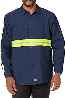 Red Kap Men's Enhanced Visibility Industrial Work Shirt, Navy with Yellow/Green Visibility Trim, Large
