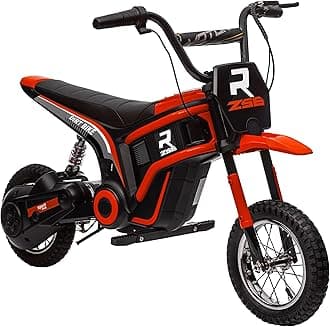 Electric Dirt Bike with Twist Grip Throttle, 24V 350W Off-Road Electric Motorcycle, Up to 15 MPH with Brake, Music Horn, Rear Suspension for Ages 13+ Years, Red