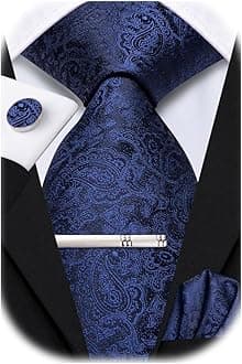 Hi-Tie Classic Mens Silk Ties Set 4 PCS Necktie Pocket Square Cufflinks Clip Pin Solid Strip Paisley Tie