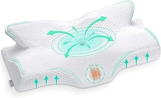 Elviros Cool Gel Memory Foam Pillow, Contour Cervical Orthopedic Memory Foam Pillows Supports Neck Pain and Shoulder Pain for Sleeping with Washable Cover (Standard 21.2Lx13Wx(3.54"-4.3") H, Multi)
