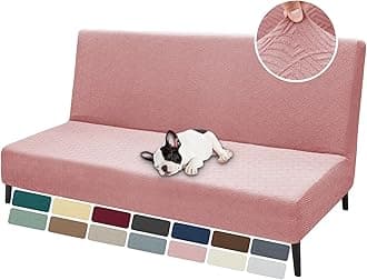 ZNSAYOTX Armless Futon Covers Full Size (67"-82") Stretch Sofa Bed Slipcover with Non-Slip Elastic Bottom, Thick Jacquard Futon Mattress Cover Soft Durable Washable Spandex Protector (Rose)