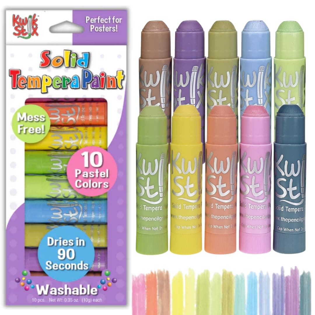 The Pencil Grip Kwik Stix Pastels Solid Tempera Paint, Super Quick Drying, 10 Colors (TPG-680)