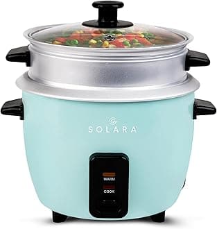SOLARA One-Touch Electric Rice Cooker 1 Ltr, Small Automatic Electric Cooker with Food Steamer and Grain Cooker, 400Watts, Rice Cooker 1 Litre with Steam & Rinse Basket, Aqua