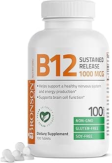 Vitamin B12 1000 mcg Sustained Release Premium Non GMO Tablets Supports Nervous System, Healthy Brain Function and Energy Production, 100 Count