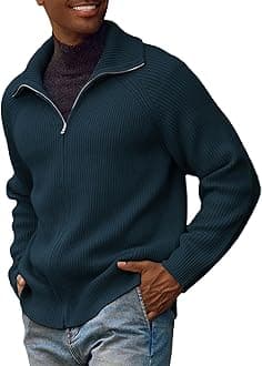 PJ PAUL JONES Men's Full Zip Cardigan Sweaters Unisex Relax Fit Lapel Collar Raglan Sleeve Casual Ribbed Sweater