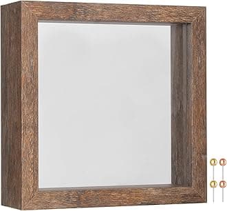 Califortree 5x5 Small Shadow Box Picture Frame with Soft Linen Back - Push Pins Included, Memory Shadow Box Display Case for Bouquet Awards Medals Wedding Photos and More, Rustic Brown