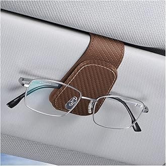 AICEL Sunglasses Holders for Car Sun Visor, Leather Eyeglasses Hanger Mounter, Magnetic Glasses Holder and Ticket Card Clip, Auto Interior Accessories Universal for SUV Pickup Truck (Brown)