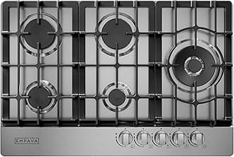 Empava 30 Inch Built-in Gas Cooktop with 5 Sealed SABAF Burners, Stainless Steel Surface, Ion Ignition, LPG/NG Convertible, Dishwasher Safe Grates
