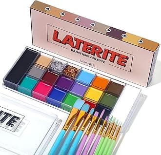 UCANBE 20 Color Face Body Paint Oil Set Kit with 10PCS Paint Brushes, Super Big Black & White Pan+ Gold Silver Glitter, Face Painting Makeup Palette for Art Theater Halloween Parties Cosplay (Set B)