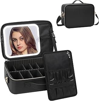 MONSTINA Makeup Bag with LED Mirror,Makeup Case with Lighted Mirror Professional Makeup Artist Organizer Travel Bag with Adjustable Dividers,3 Light Brightness,Black