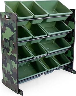 Hunter Toy Storage Organizer with 12 Plastic Storage Bins, Army Green Camo
