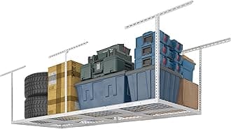 FLEXIMOUNTS 3x8 Overhead Garage Ceiling Storage Rack, Adjustable Garage Organization System, Heavy Duty Metal, 750lbs Weight Capacity, White, Classic Series