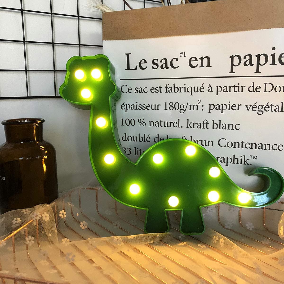 Dinosaur LED Night Light Cute Dinosaur Shaped Sign Light Table Desk Lamp Battery Operated Marquee Animal Sign Light Indoor Lighting for Birthday Christmas Home Decoration(Green)