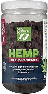 Only Natural PetHemp Hip & Joint Support for Dogs - Supplement for Mobility Wellness Pain Relief Healthy Inflammatory & Bone Stiffness - Chews w/Fatty Acid Blend Mussels & Turmeric - 120 Count (H/J)