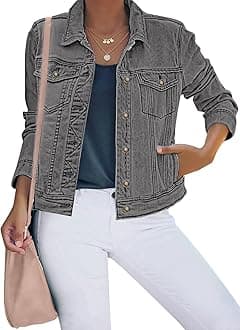 luvamia Women's Basic Button Down Stretch Fitted Long Sleeves Denim Jean Jacket