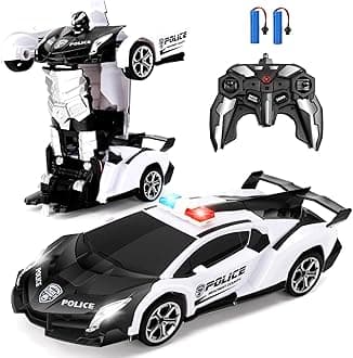 Blackma Remote Control Car -Transform, One-Button Deformation & 360°Rotating Drifting, Transform Robot RC Car with LED Light, Toy Gifts for 4 5 6 7 8 9 10 11 12 Years Old Boy (White)