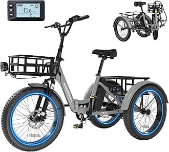 MOONCOOL Electric Trike for Adults, 500W/750W 48V Electric Tricycle for Adults Peak Power 1500W, 20"x3.0" Fat Tire 3 Wheel Electric Bike, Folding Aluminum Adult Tricycle with Removable Battery