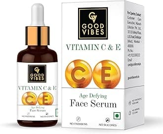 Good Vibes Vitamin C, E Age Defying Face Serum - Prevents Early Signs of Ageing, Brighten & Tighten Skin - Suitable for All Skin Types - Light Weight & Water Based Serum - No Parabens Silicons - 30 ml