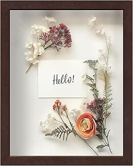 FrameWorks Mahogany Wooden Shadow Box Frame – Soft Felt Back, Tempered Glass, and Included Elegant White Ball Push Pins, 11 Inches x14 Inches