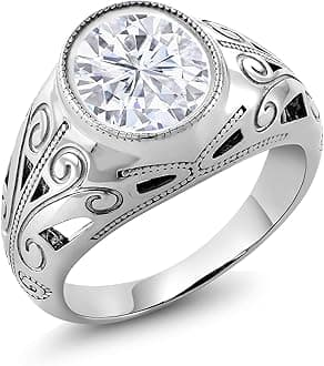 Gem Stone King Oval Gemstone Birthstone Ring for Men | 925 Sterling Silver | Oval 12X10MM | Available in Size 7, 8, 9, 10, 11, 12, 13