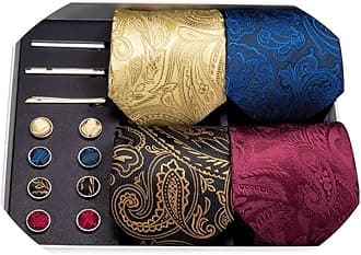 Designer Mens Tie Sets Collection, Eleagnt Gift Box Tie Clips Handkerchief Cufflink Set