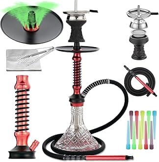 Hookah Set with Everything,20""Shisha Hookah Set with Glass Vase,Portable Glass Hookah Set with Hookah tips,Hookah hose,Hookah Ceramic Bowl.(Red), #9