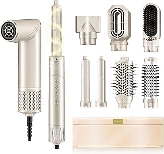 7 in 1 High-Speed Hot Air Styler,110,000 RPM Rotatable Hair Styler ， Professional Frizz-Free Blow Dryer Brush, Fast Drying, No Heat Damage - Curl, Volumize, Straightening Styling (Champagne)