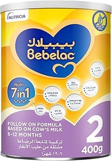 Bebelac 2 Nutri 7in1 Palm Oil Free Stage 2 Follow On Milk Formula, from 6 to 12 months 400g tin| Fortified with Iron, Vitamin C, prebiotics & postbiotics (3-GL)