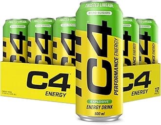 C4 Performance Energy Pre-Workout Carbonated Drink with Beta-Alanine, Zero Sugar, Twisted Limeade Flavor, 500ml Pack of 12