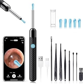 Ear Wax Removal - Earwax Remover Tool with 8 Pcs Ear Set - Ear Canal Cleaner with 1080P Camera - FSA HSA Eligible - Ear Cleaning Kit with 6 Ear Spoon - Ear Camera for iOS & Android (Black)