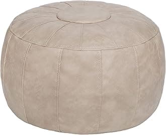 Unstuffed Moroccan Storage Pouf Foot Stool Ottoman Seat Handmade Faux Leather Bean Bag Floor Chair Foot Rest for Living Room, Bedroom or Balcony (Mushroom)
