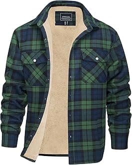 EKLENTSON Men's Flannel Shirt Jacket Thick Fleece Lined Jackets Plaid Sherpa Jacket Cotton Winter Jackets With 5 Pockets