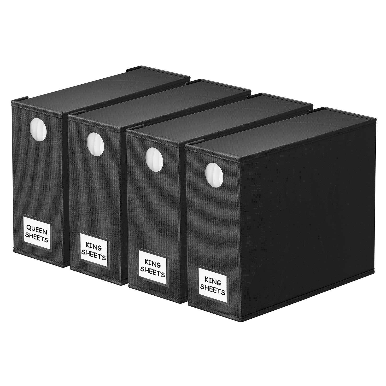 SpaceAid 4 Pack Bed Sheet Organizers and Storage, Foldable Sheet Organizer for Linen Closet, Sheets Set Folder Keeper with Window XL (Queen & King Size) Organizing Bedding Container, Black