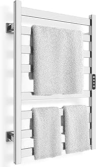 Towel Warmer, Towel Heater Rack for Bathroom, 8-bar Electric Towel Dryer Wall-Mounted Plug-in Bath Heater, 304 Stainless Steel Hot Towel Rack with Timer and Smart Temperature Control