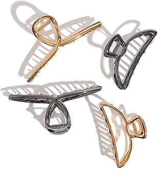 Kitsch Metal Hair Clips for Women - Durable & Elegant Metal Claw Clips, Perfect for Everyday Use & Special Occasions | Ideal Gifts for Women - Gold & Hematite - 4 Pieces