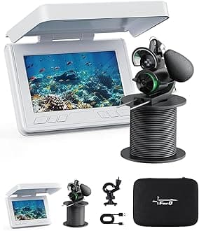 FourQ Underwater Fishing Camera, 220° Ultra-Wide Angle Video Fish Finder with 4.3" HD LCD Monitor, 5000mAh Battery, 65ft Waterproof Cable & IR Night Vision for Ice Lake Boat Kayak Fishing (65FT)