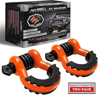 AUTMATCH Shackles 3/4" D Ring Shackle (2 Pack) 41,887Ib Break Strength with 7/8" Screw Pin and Shackle Isolator & Washers Kit for Tow Strap Winch Off Road Jeep Vehicle Recovery Orange & Black