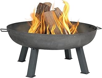 Sunnydaze 34-Inch Cast Iron Heavy-Duty Fire Pit for Outside - Wood-Burning Outdoor Fire Pit Bowl with Handles - Steel Finish