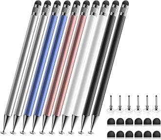 Bopomofo Stylus (10 Pcs),2-in-1 Stylus Pen for Touch Screen,High Precision and Sensitivity,Suitable for iPhone/ipad/Android Tablets,Compatible with Touch Screens (Silver/Blue/Rose Gold/White/Black)