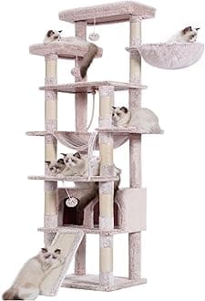 Heybly Hebly Tall Cat Tree for Large Cats 20lb Heavy Duty,78 inch Multi-Level Cat Tower for Indoor Cats,2 Widened Plush Perches Cat Condo with Scracthing Board and Big Caves,Muchroom HCT033MU