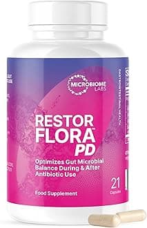 Microbiome LabsRestorFlora PD – Vegan Probiotic Supplement with Saccharomyces boulardii and Bacillus Spores – Gut Health and Digestive Support – Yeast & Spore Probiotics for Men & Women, 21 Capsules