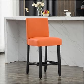 26'' Faux Leather Bar Stools, Modern Upholstered Bar Chairs with Back, Soild Wood Legs Barstools for Kitchen Island, Orange
