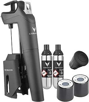 Coravin Timeless Three Plus Wine Preservation System - by-The-Glass Wine Saver - with 2 Pure Argon Gas Capsules & Wine Aerator - Black
