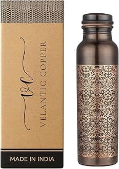 Pure Copper Water Bottle - Indian Handmade Ayurveda Healing Benefit Water Bottle for Drinking, Travel, Hiking, Gym, Office, Outdoor - Antique Finish - 950 ML