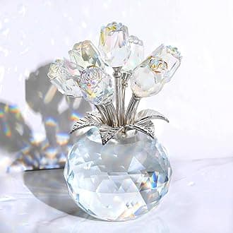 Crystal Clear Rose Bouquet Flower with Vase Figurine Ornament, Glass Roses Floral Collectible Romantic Gifts for Women Her Wife on Valentine's Christmas Anniversary Wedding Party Centerpiece