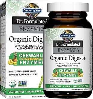 Garden of Life Digestive Enzymes with Papain, Bromelain and Lipase for Nutrient Absorption and Digestion Support, Tropical Fruit Flavor, Dietary Supplement, Certified Vegan, 90 Chewables