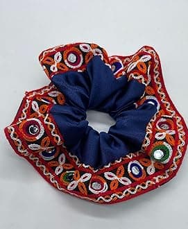 Navratri Special Hair Accessories Scrunchies Hair Bow Bun Tie Shell Kutchi Work lace